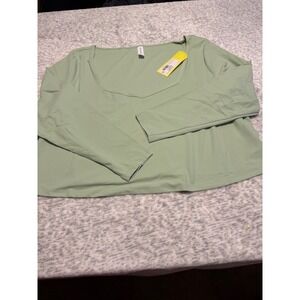 All in Motion Womens Long Sleeve Square Neck Crop Top‎ Green 3X Athletic